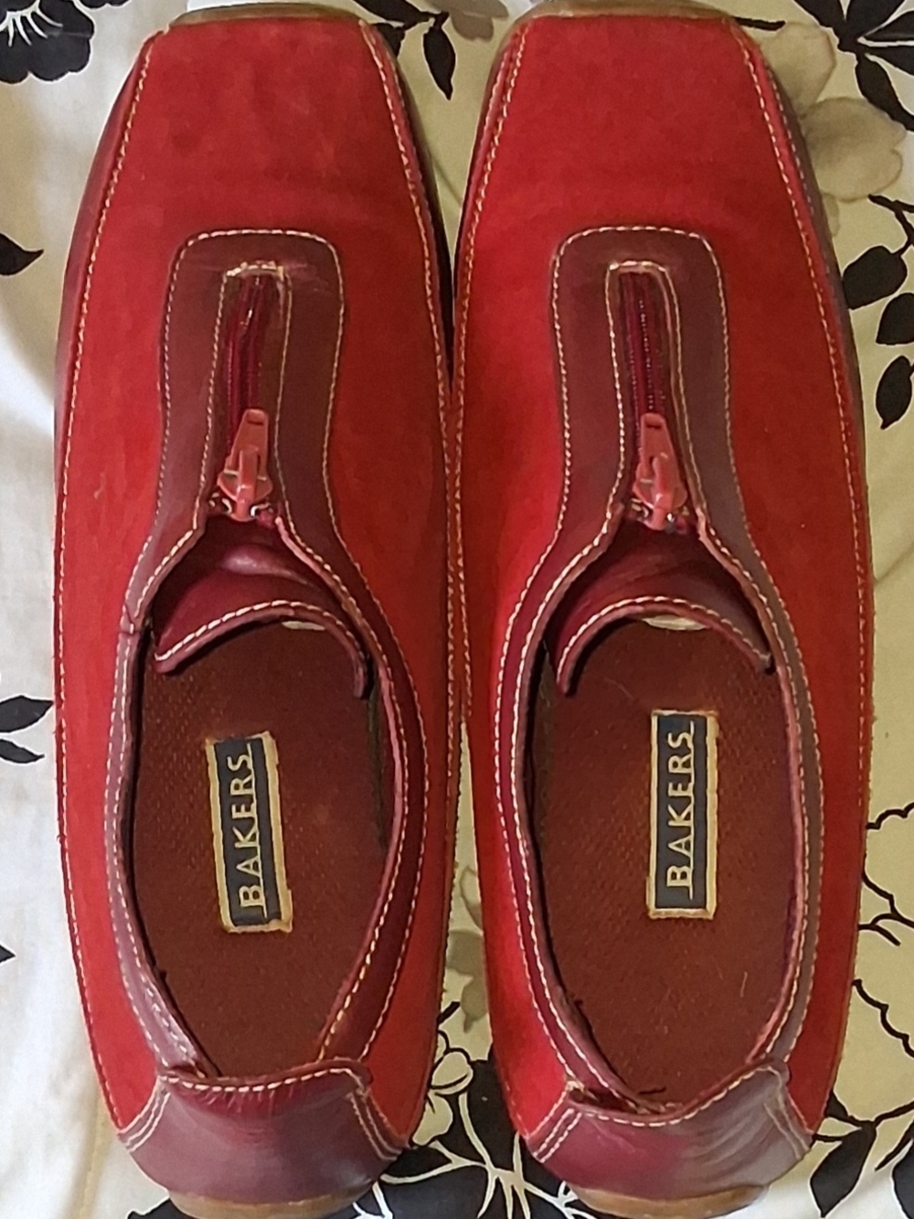 Bakers Red Suede Slip-On Loafers with Front Zipper